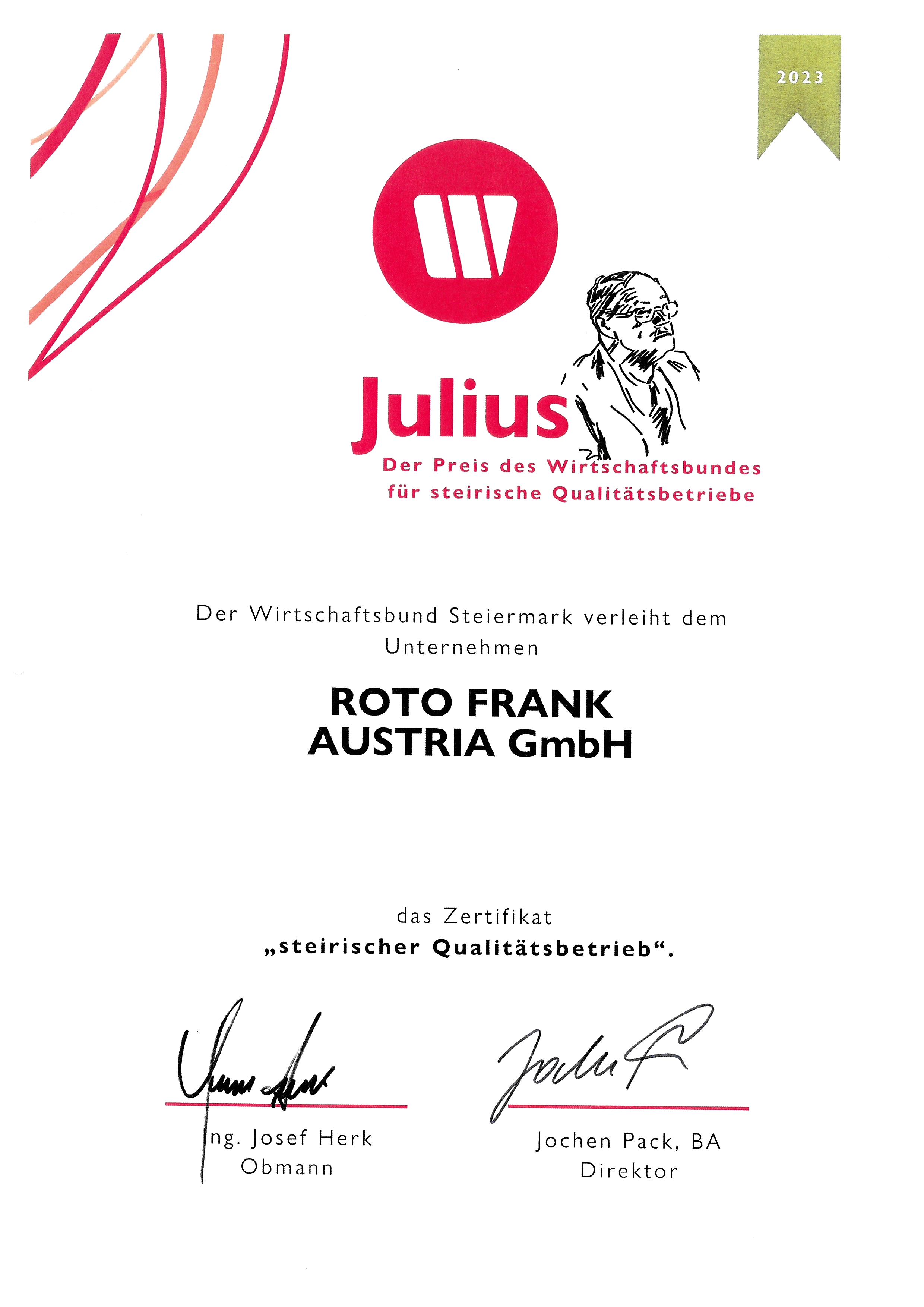 Roto Frank Austria GmbH - Auszeichnung